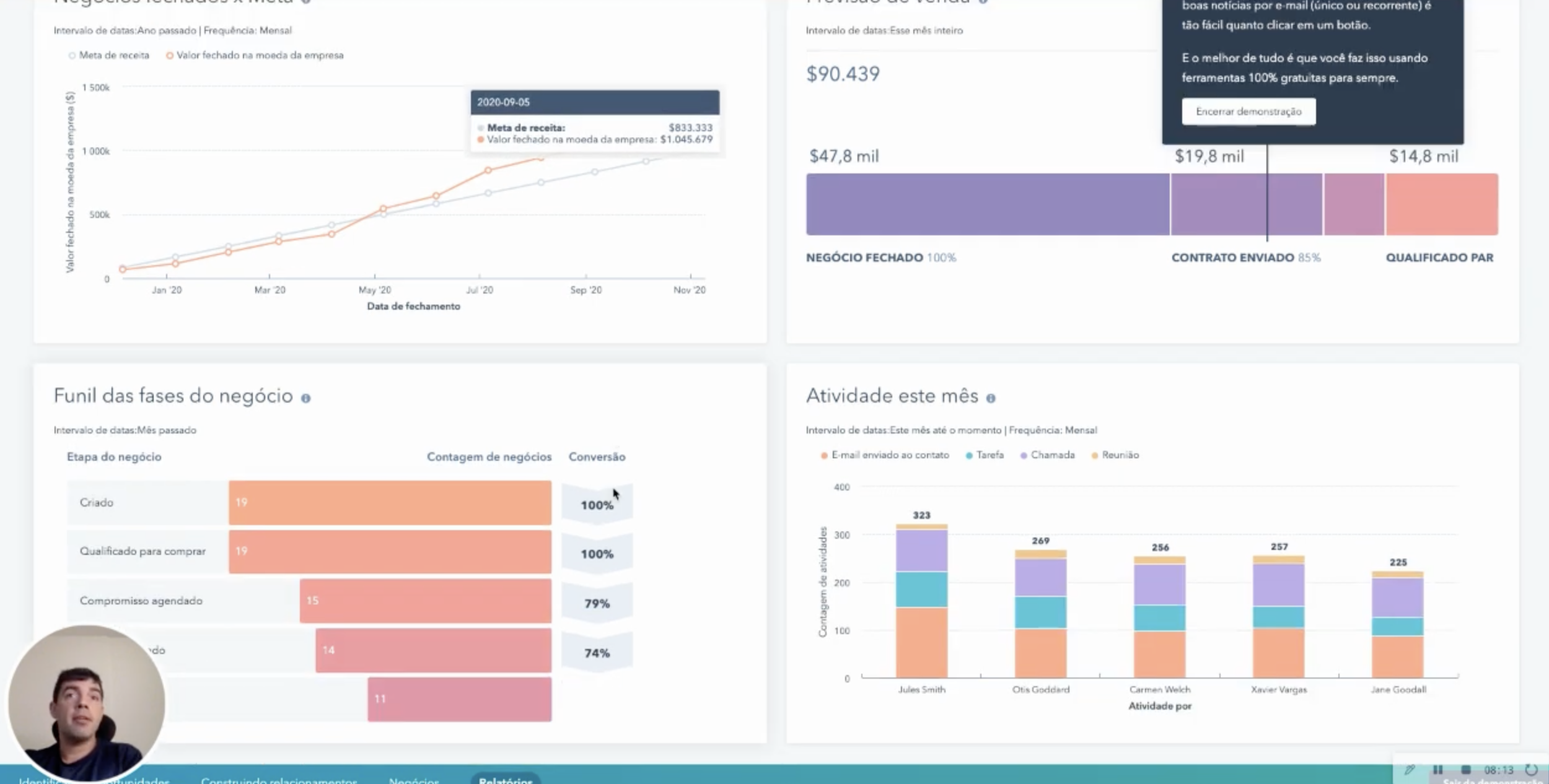 aumentar vendas HubSpot CRM demonstração em 12 passos e 8 minutos em videopela Marketeria consultoria HubSpot